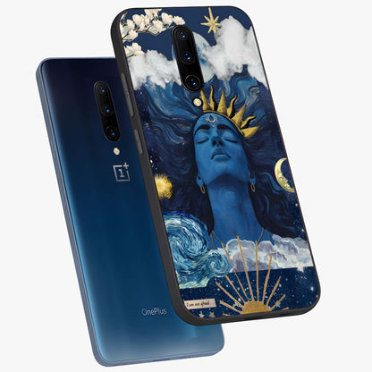 Aesthetic Lord Shiva Glass Case displayed in angled mockup highlighting spiritual Shiva illustration and sacred aesthetic design.