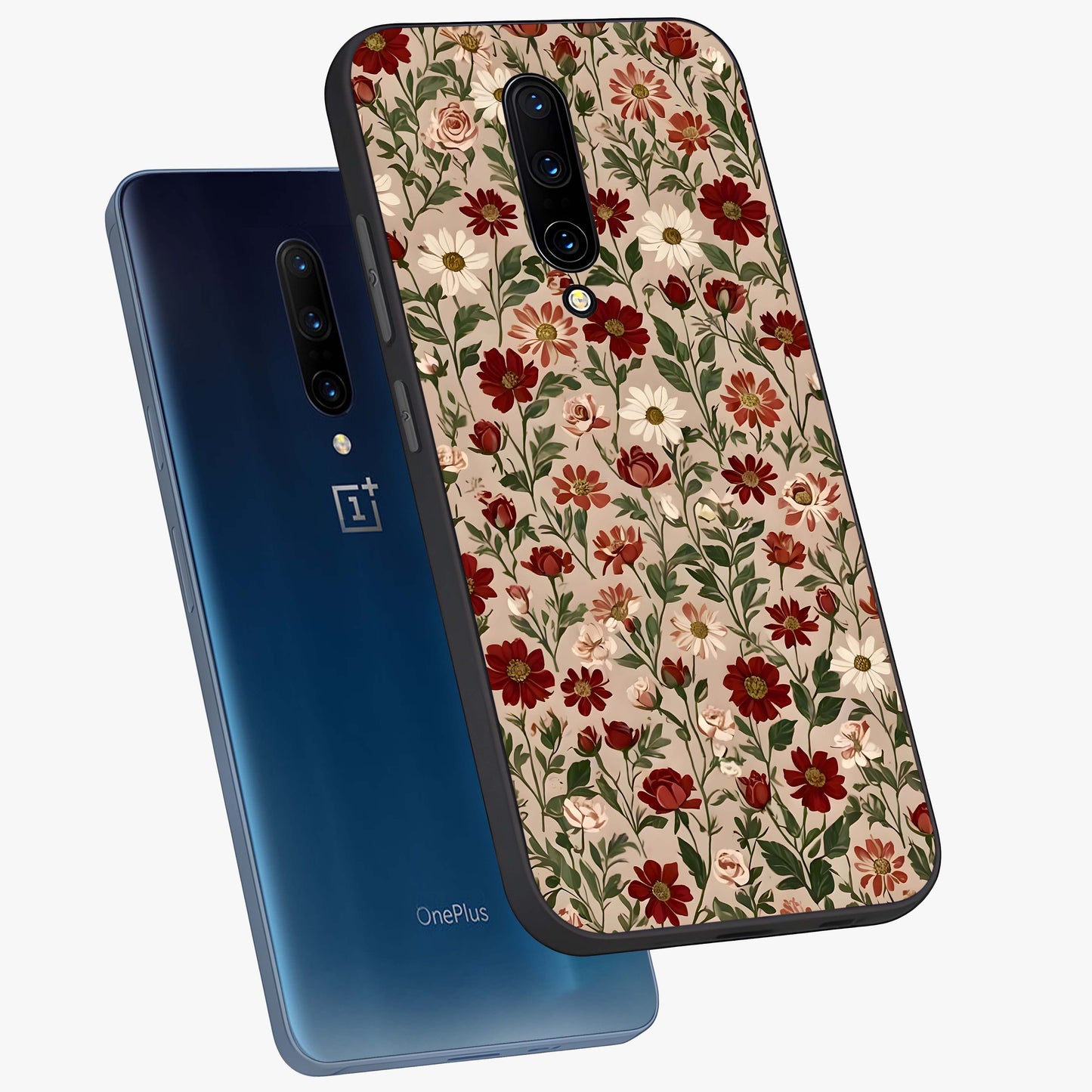 Biege Flower With Leaf Glass Case displayed in angled mockup highlighting minimal floral leaf design and elegant aesthetic.