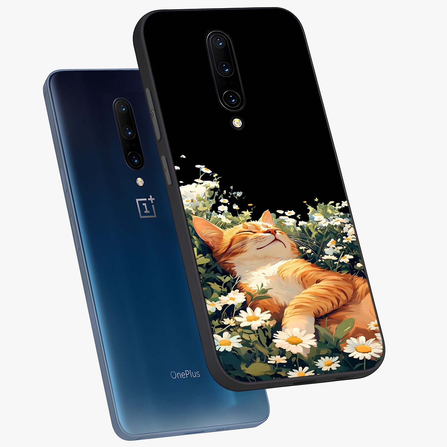 Blissful Bloom Cat Glass Case displayed in angled mockup highlighting playful feline illustration with soft floral aesthetic.