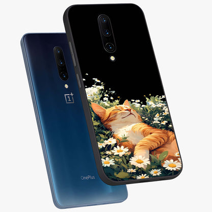 Blissful Bloom Cat Glass Case displayed in angled mockup highlighting playful feline illustration with soft floral aesthetic.