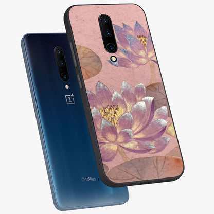Blossom Mist Lotus Glass Case displayed in angled mockup highlighting delicate lotus illustration with calm aesthetic theme.