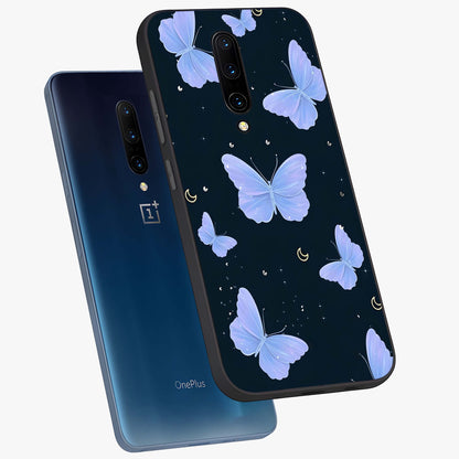 Butterfly With Stars Pattern Glass Case displayed in angled mockup highlighting dreamy butterfly and star design with aesthetic theme.