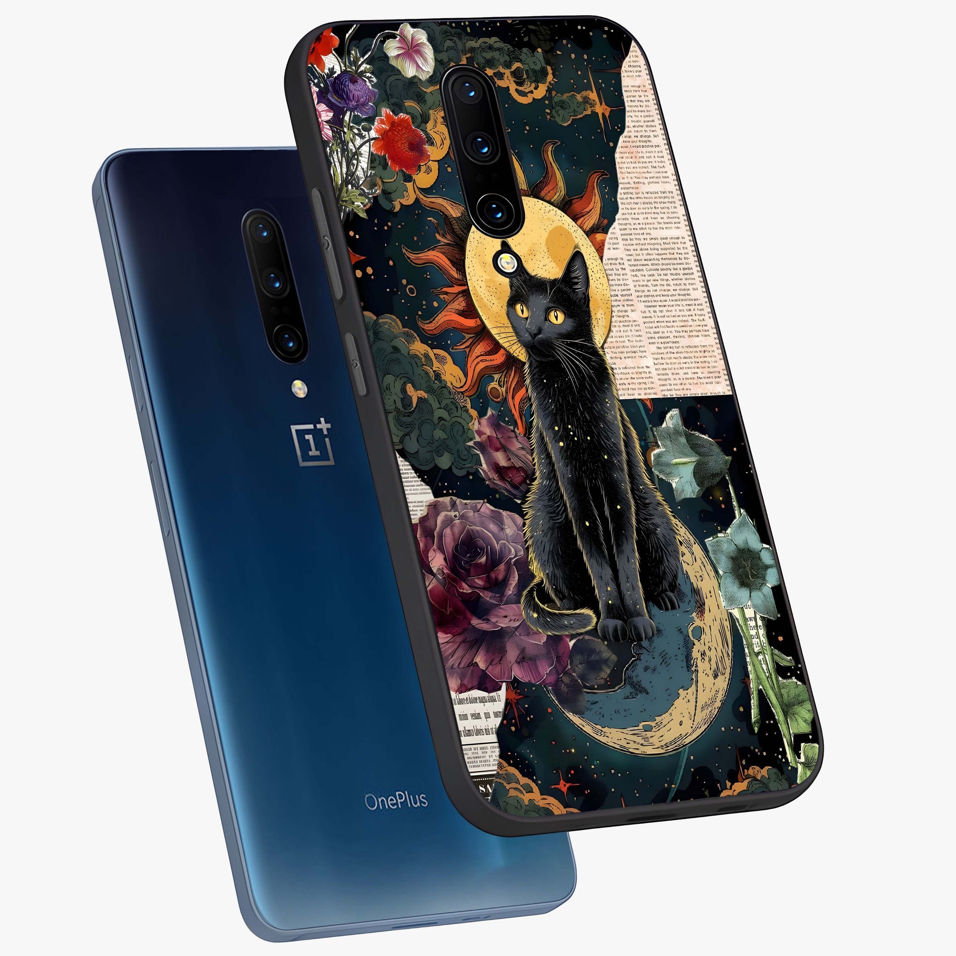Celestial Black Cat Glass Case displayed in angled mockup highlighting cosmic black cat design with celestial aesthetic.