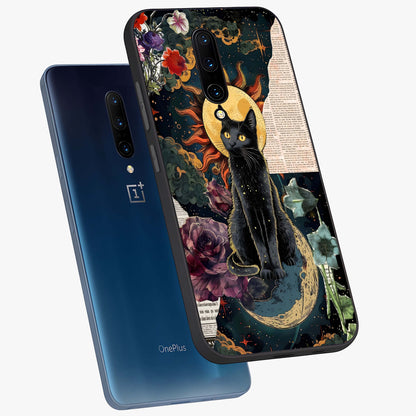 Celestial Black Cat Glass Case displayed in angled mockup highlighting cosmic black cat design with celestial aesthetic.