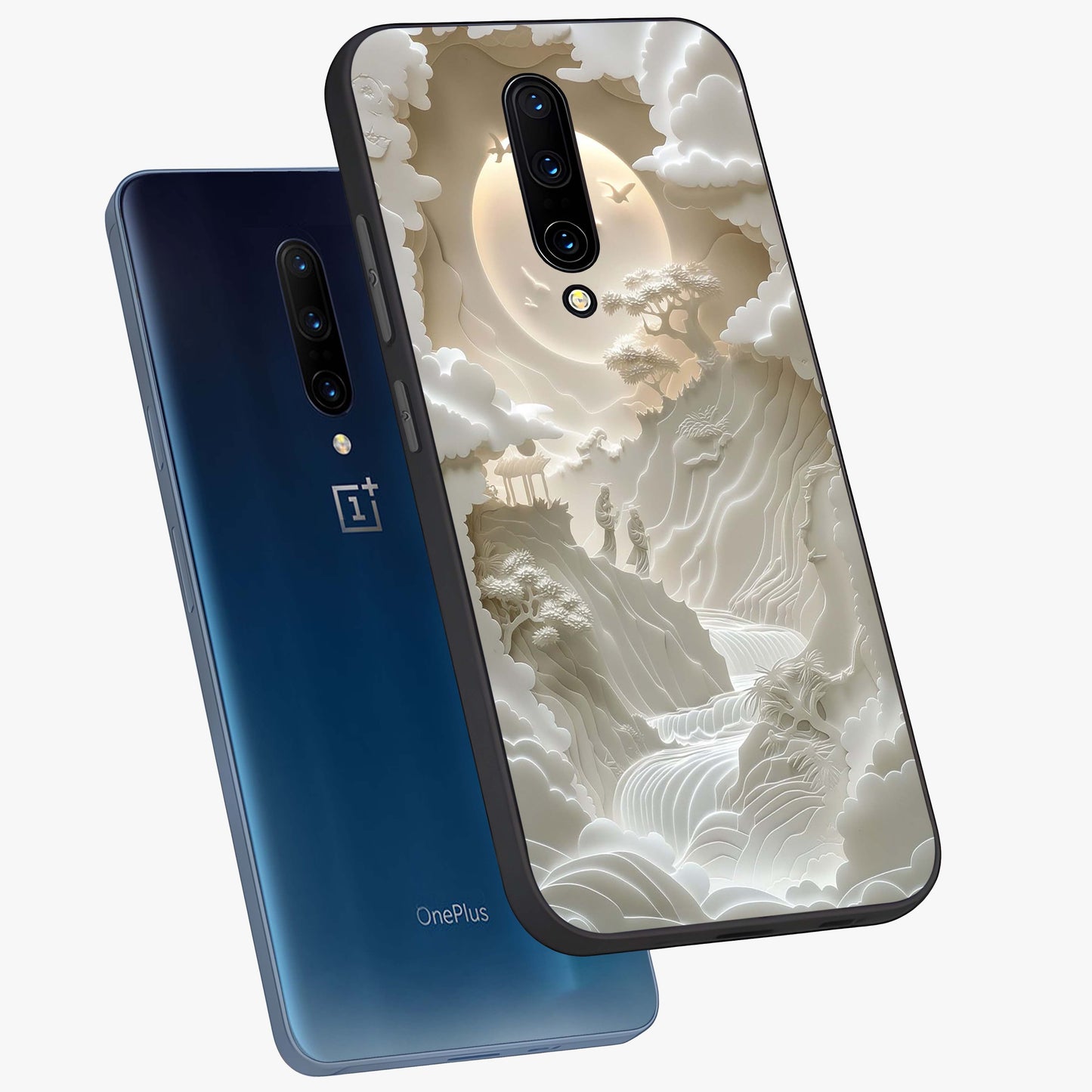Celestial Origami Glass Case displayed in angled mockup highlighting geometric origami design with cosmic aesthetic theme.