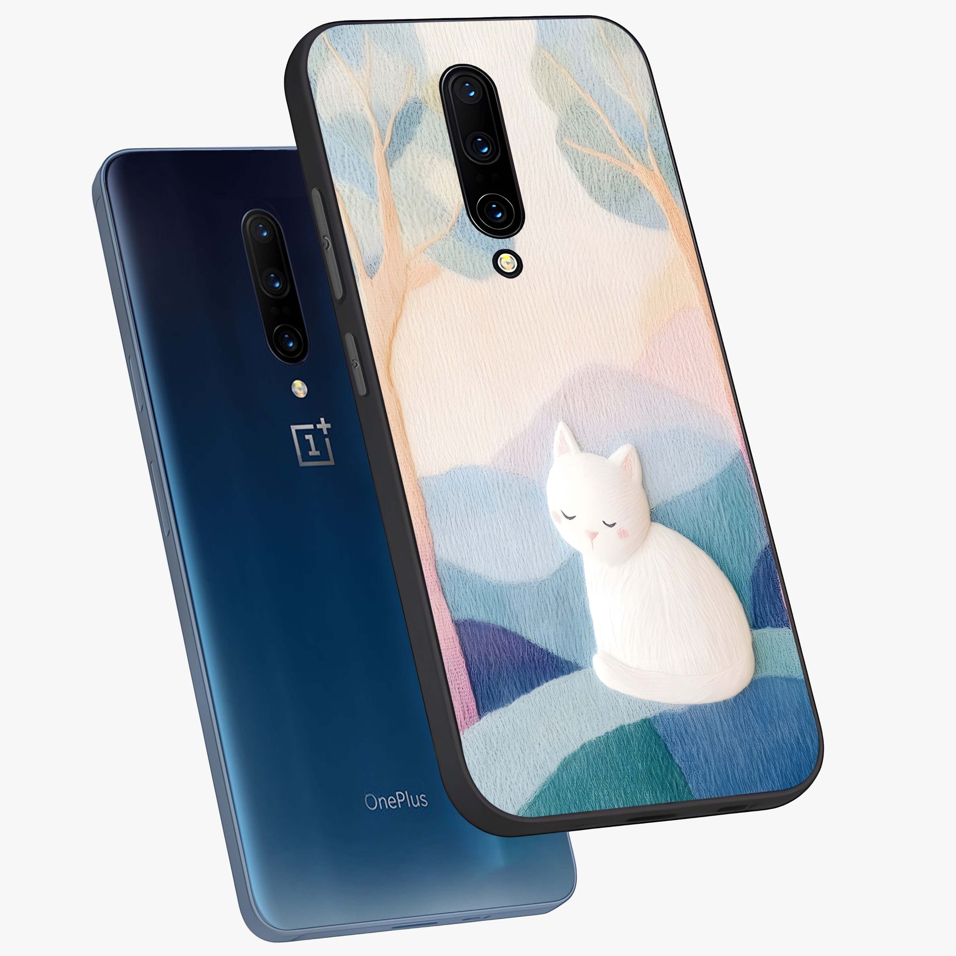 Cotton Dream Cat Glass Case displayed in angled mockup highlighting cute feline illustration with pastel aesthetic style.