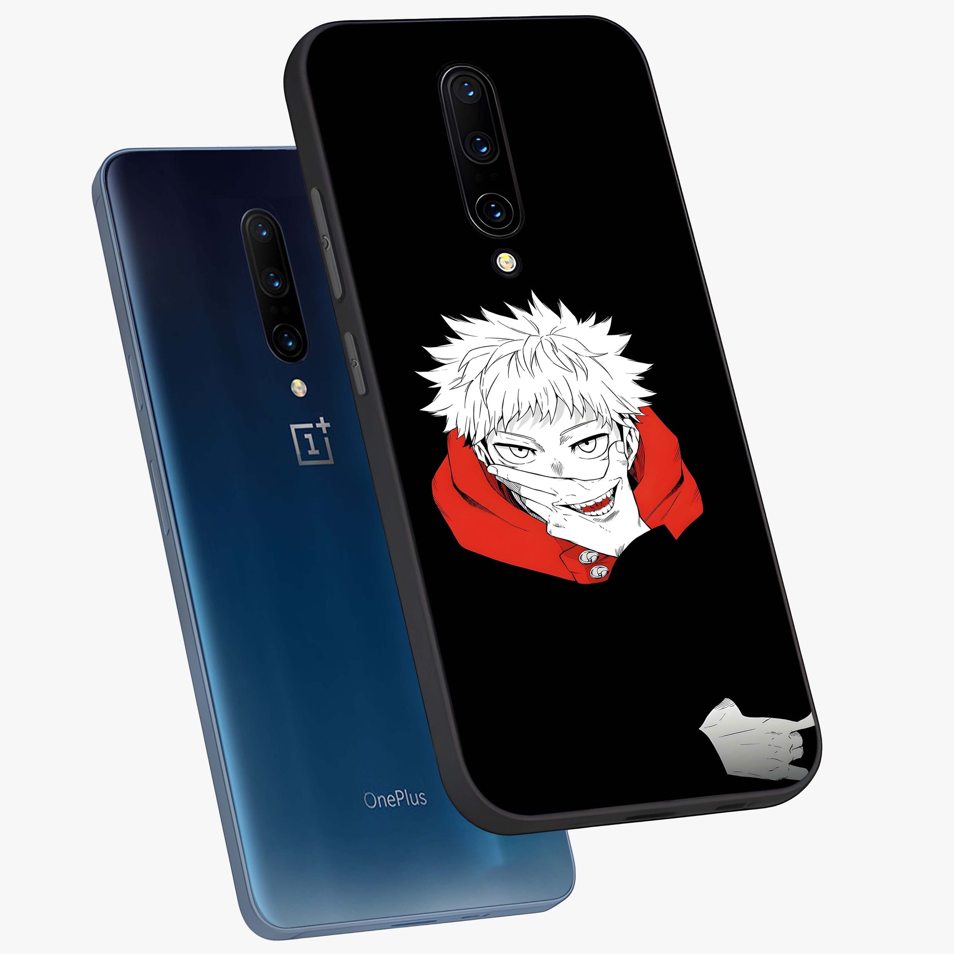 Crimson Chaos Smile Glass Case displayed in angled mockup highlighting edgy crimson smile design with graphic aesthetic.