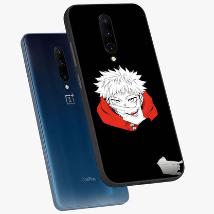 Crimson Chaos Smile Glass Case displayed in angled mockup highlighting edgy crimson smile design with graphic aesthetic.