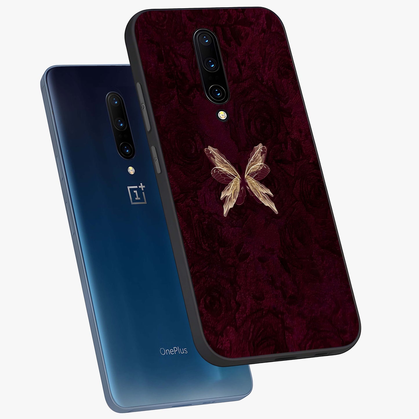 Crimson Fade Butterfly Glass Case displayed in angled mockup highlighting elegant butterfly design with crimson gradient aesthetic.