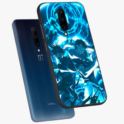 Cursed Energy Clash Glass Case displayed in angled mockup highlighting powerful battle inspired graphic with anime style aesthetic.