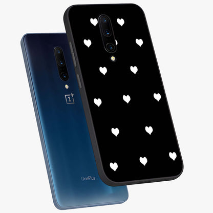 Cute And Simple White Hearts Glass Case displayed in angled mockup highlighting cute heart design with clean aesthetic style.