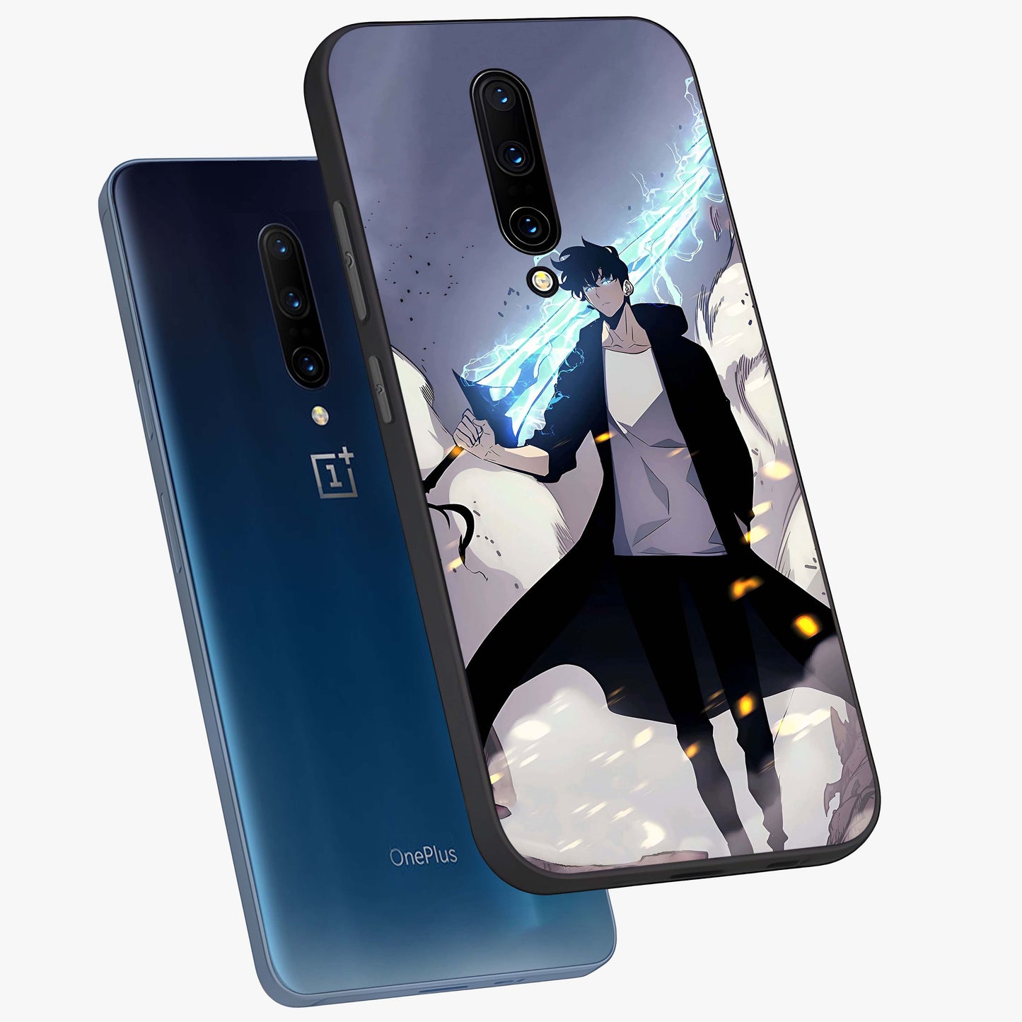 Dark Lightning Anime Warrior Glass Case displayed in angled mockup highlighting powerful lightning themed anime illustration.