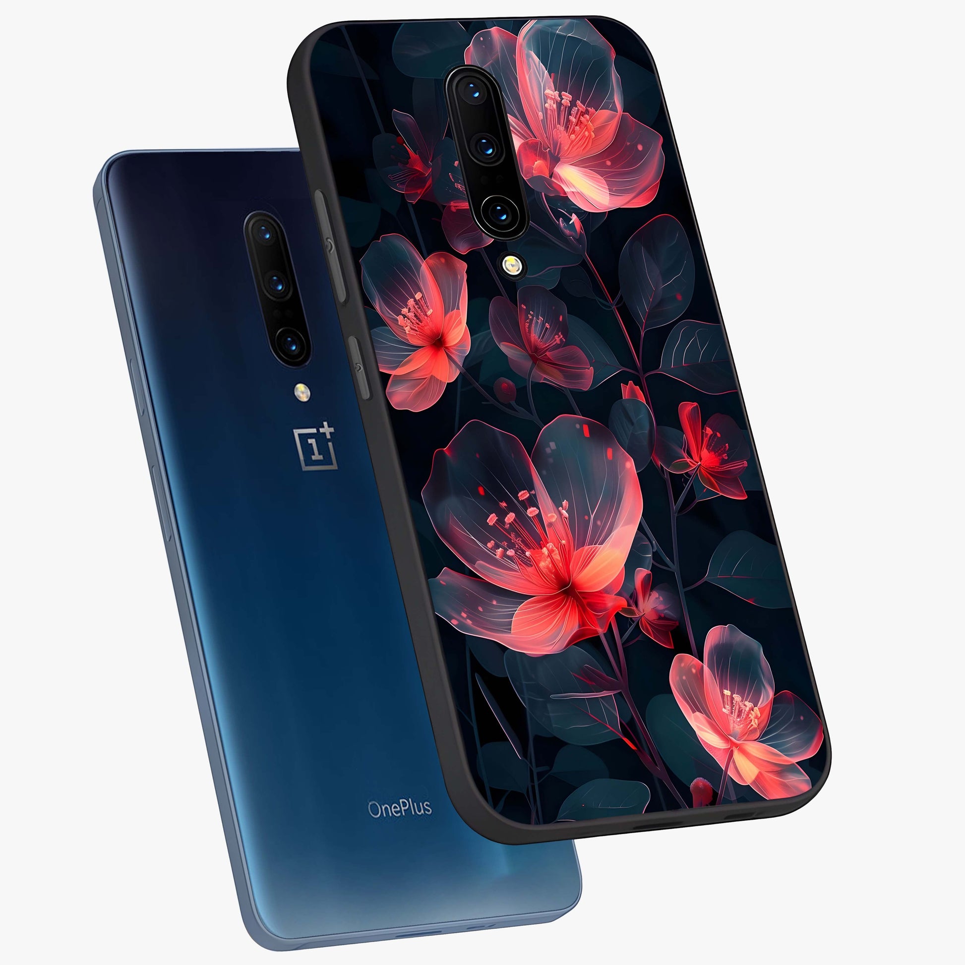 Dark Shade of Flower Glass Case displayed in angled mockup highlighting moody floral illustration with aesthetic dark tones.