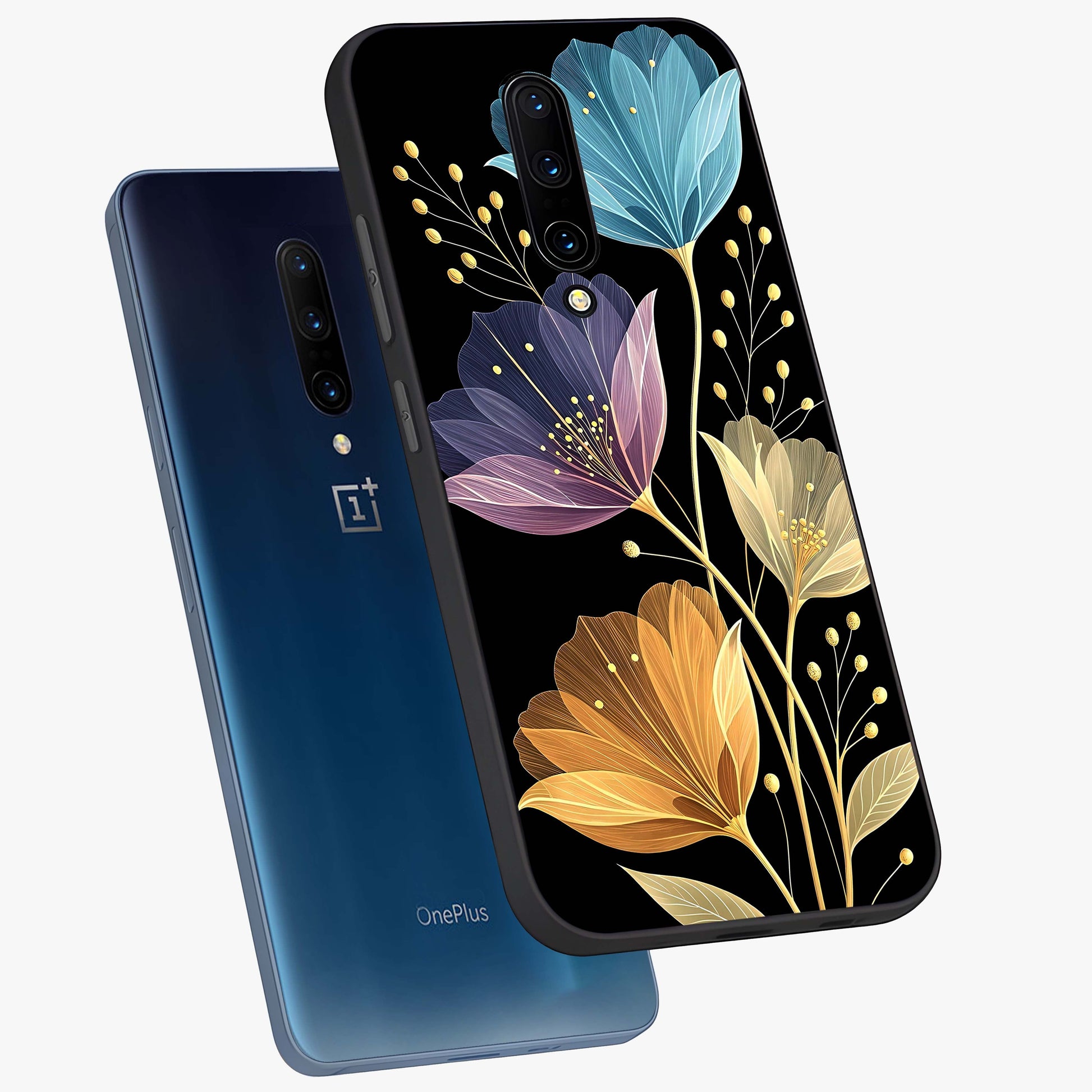 Delicate Multicolor Flowers Glass Case displayed in angled mockup highlighting colorful flower pattern with soft aesthetic style.
