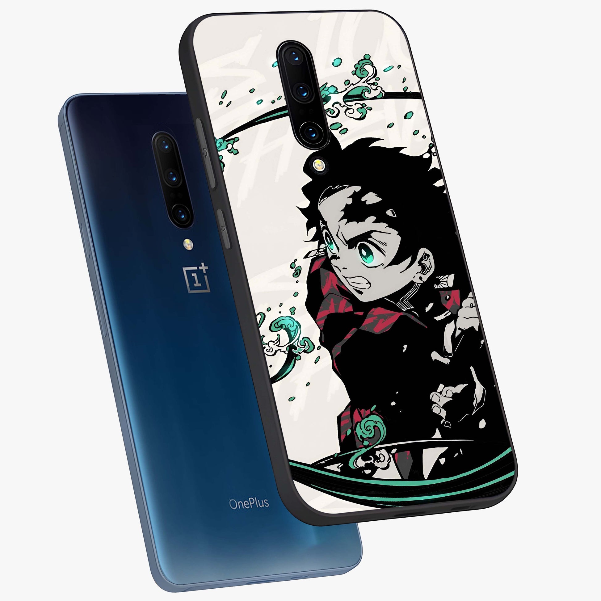 Demon Slayer Glass Case displayed in angled mockup highlighting dramatic anime character design with action aesthetic.