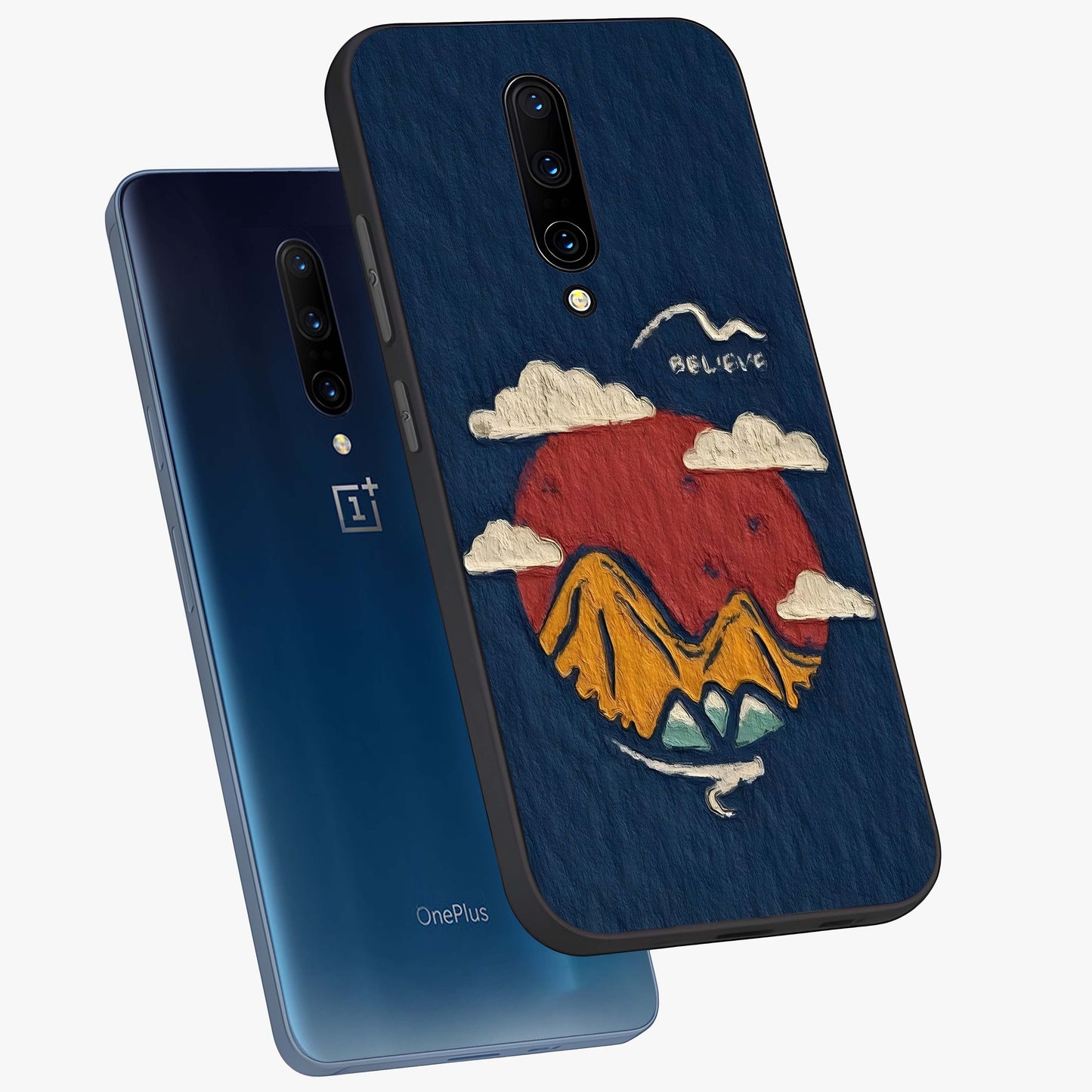 Dream Beyond Mountains Glass Case displayed in angled mockup highlighting dreamy mountain illustration with peaceful aesthetic.