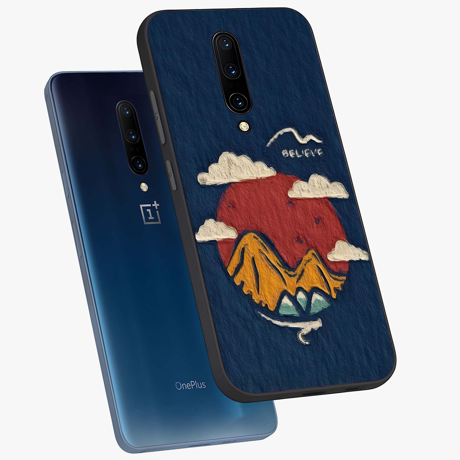 Dream Beyond Mountains Glass Case displayed in angled mockup highlighting dreamy mountain illustration with peaceful aesthetic.