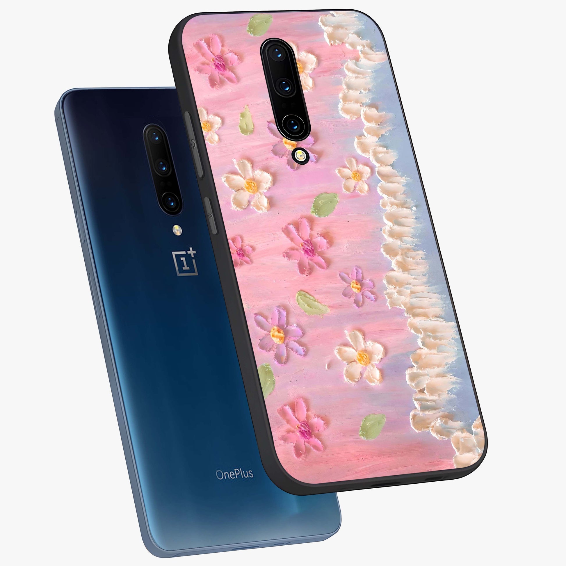 Dreamy Painted Garden Glass Case displayed in angled mockup highlighting colorful garden illustration with dreamy aesthetic style.