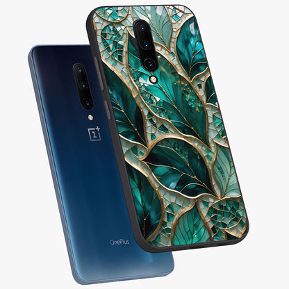 Emerald Leaf Glass Glass Case displayed in angled mockup highlighting botanical leaf illustration with elegant natural aesthetic.