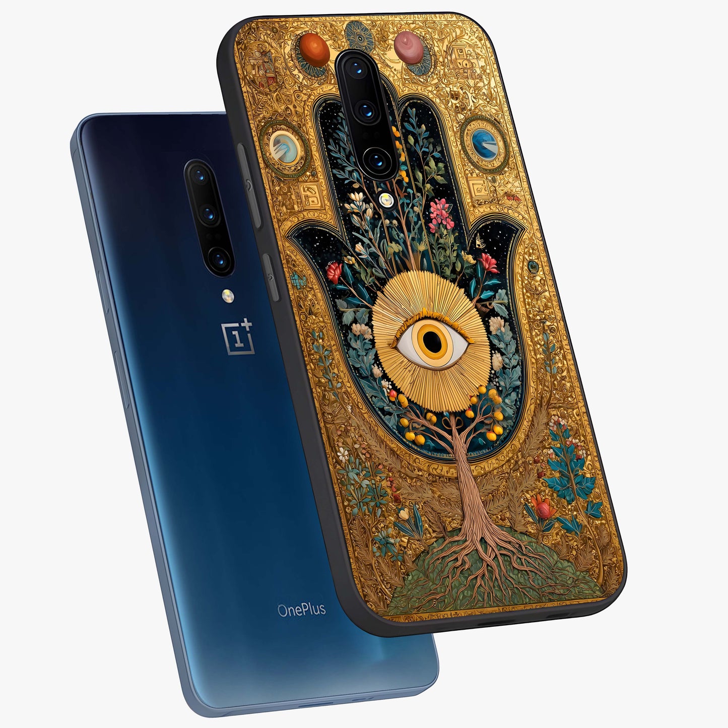 Ethereal Evil Eye Glass Case displayed in angled mockup highlighting protective evil eye symbol with spiritual aesthetic design.