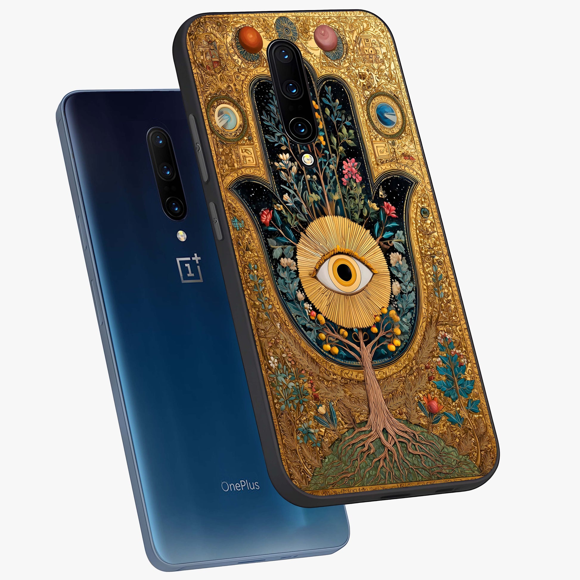 Ethereal Evil Eye Glass Case displayed in angled mockup highlighting protective evil eye symbol with spiritual aesthetic design.