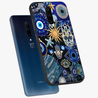 Evil Eye Charm Mix Glass Case displayed in angled mockup highlighting protective evil eye symbols with spiritual aesthetic design.