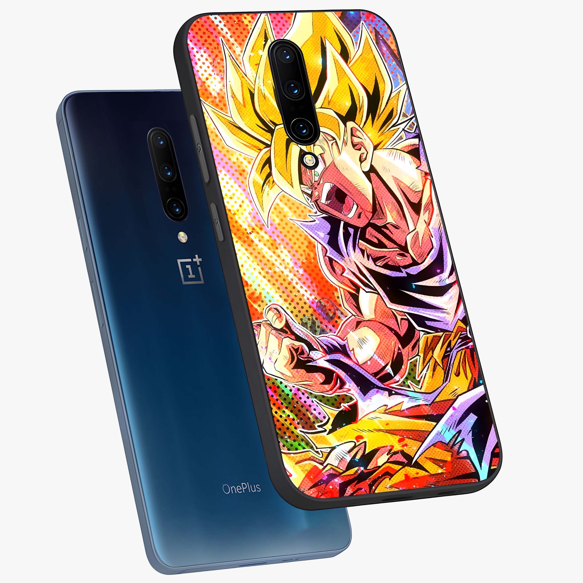 Firing Goku Glass Case displayed in angled mockup highlighting dynamic anime character design with action aesthetic.