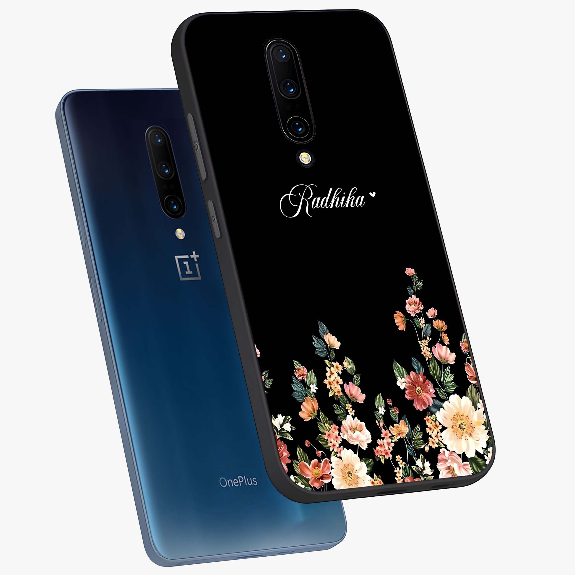 Floral Design With a Custom Personalized Name Glass Case displayed in angled mockup highlighting elegant floral pattern with custom name feature.