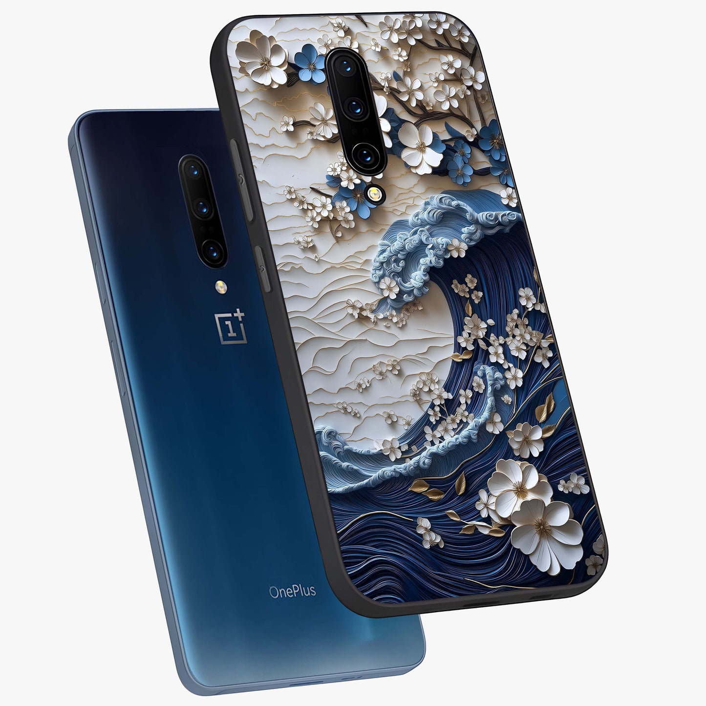 Floral Wave Origami Glass Case displayed in angled mockup highlighting geometric origami flower design with modern aesthetic style.