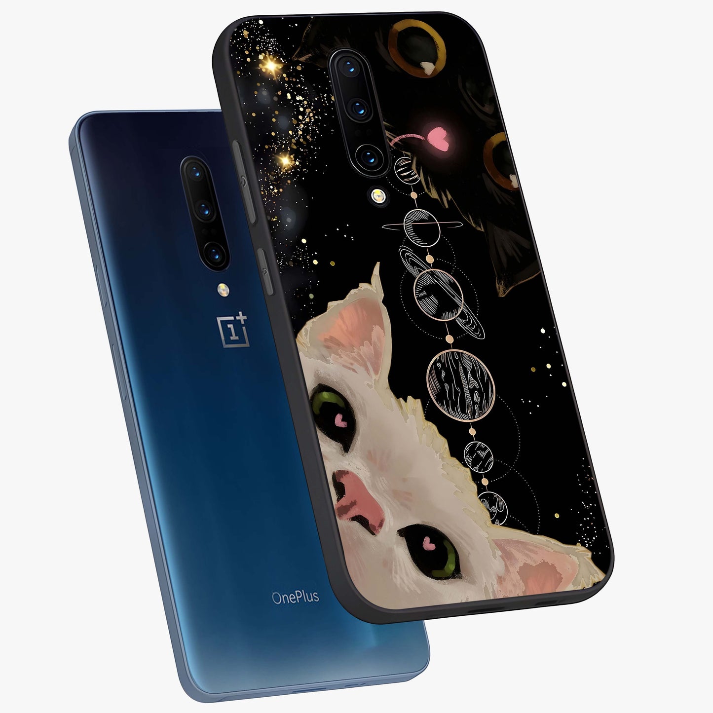 Galactic Cat Glass Case displayed in angled mockup highlighting celestial feline illustration with galaxy aesthetic style.