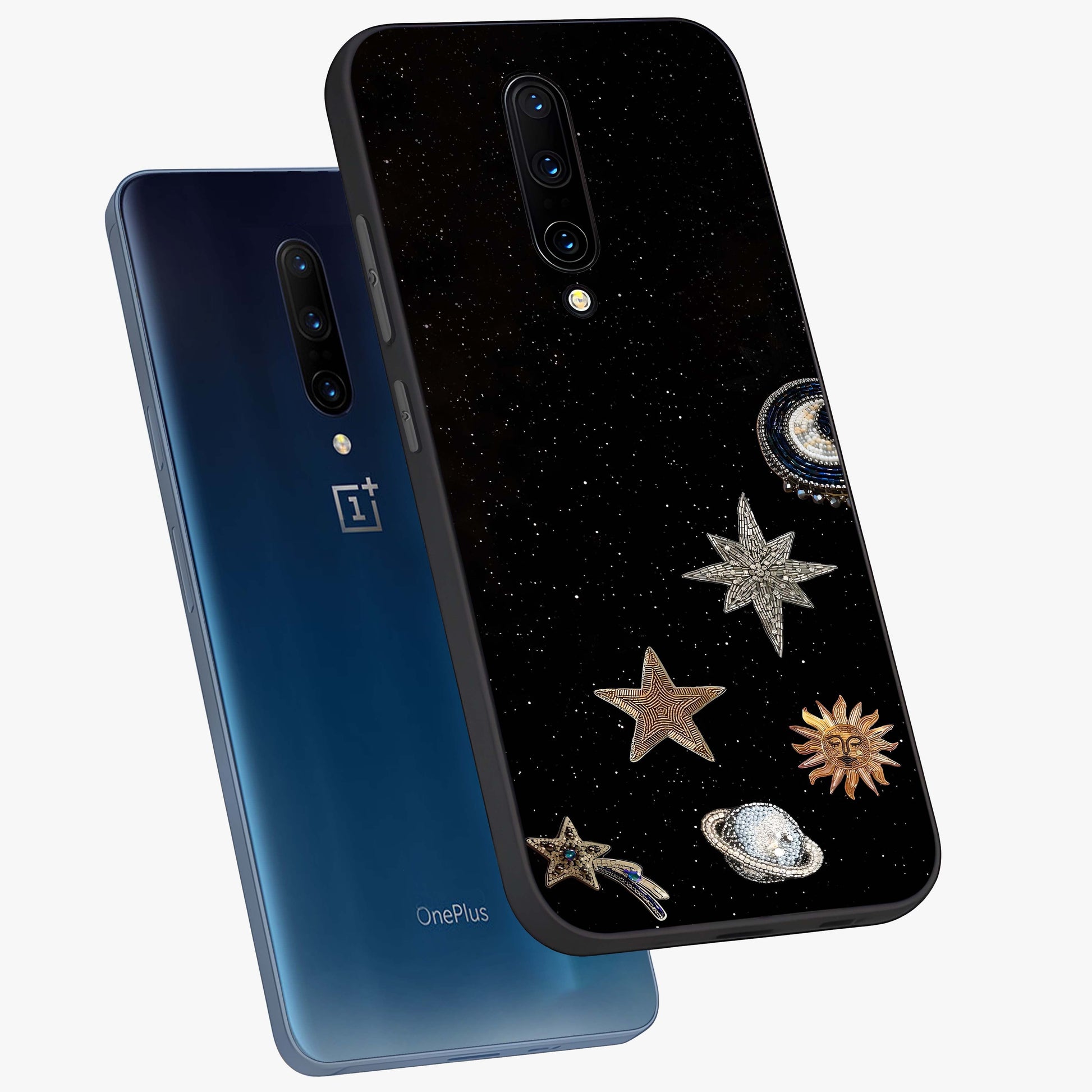 Galactic Charm Glow Glass Case displayed in angled mockup highlighting luminous galaxy inspired design with dreamy aesthetic.