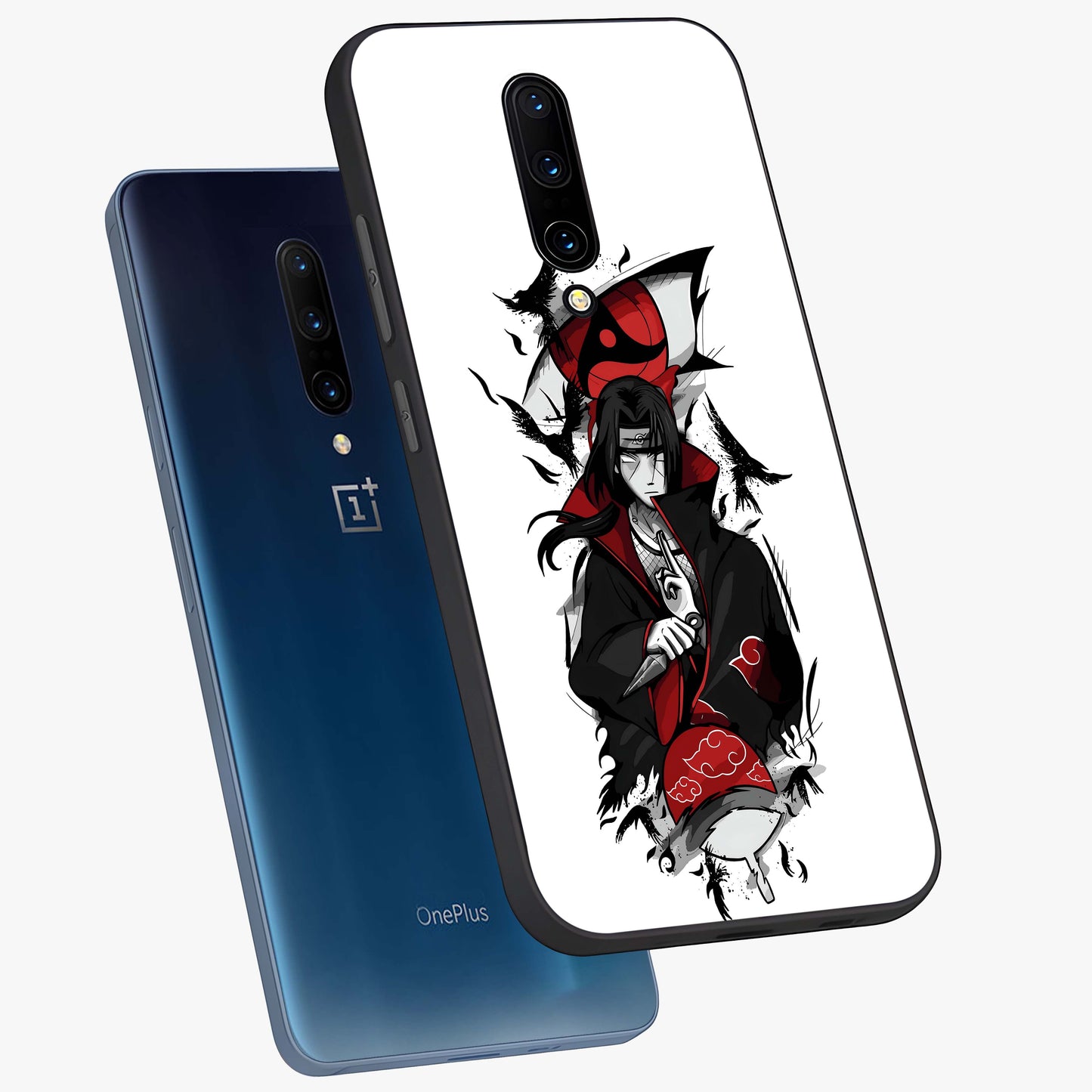 Itachi Limited Edition Naruto Anime Glass Case displayed in angled mockup highlighting dramatic anime illustration with bold action aesthetic.