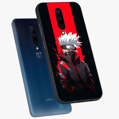 Kakashi Scarlet Shadow Glass Case displayed in angled mockup highlighting dramatic ninja illustration with scarlet themed aesthetic.