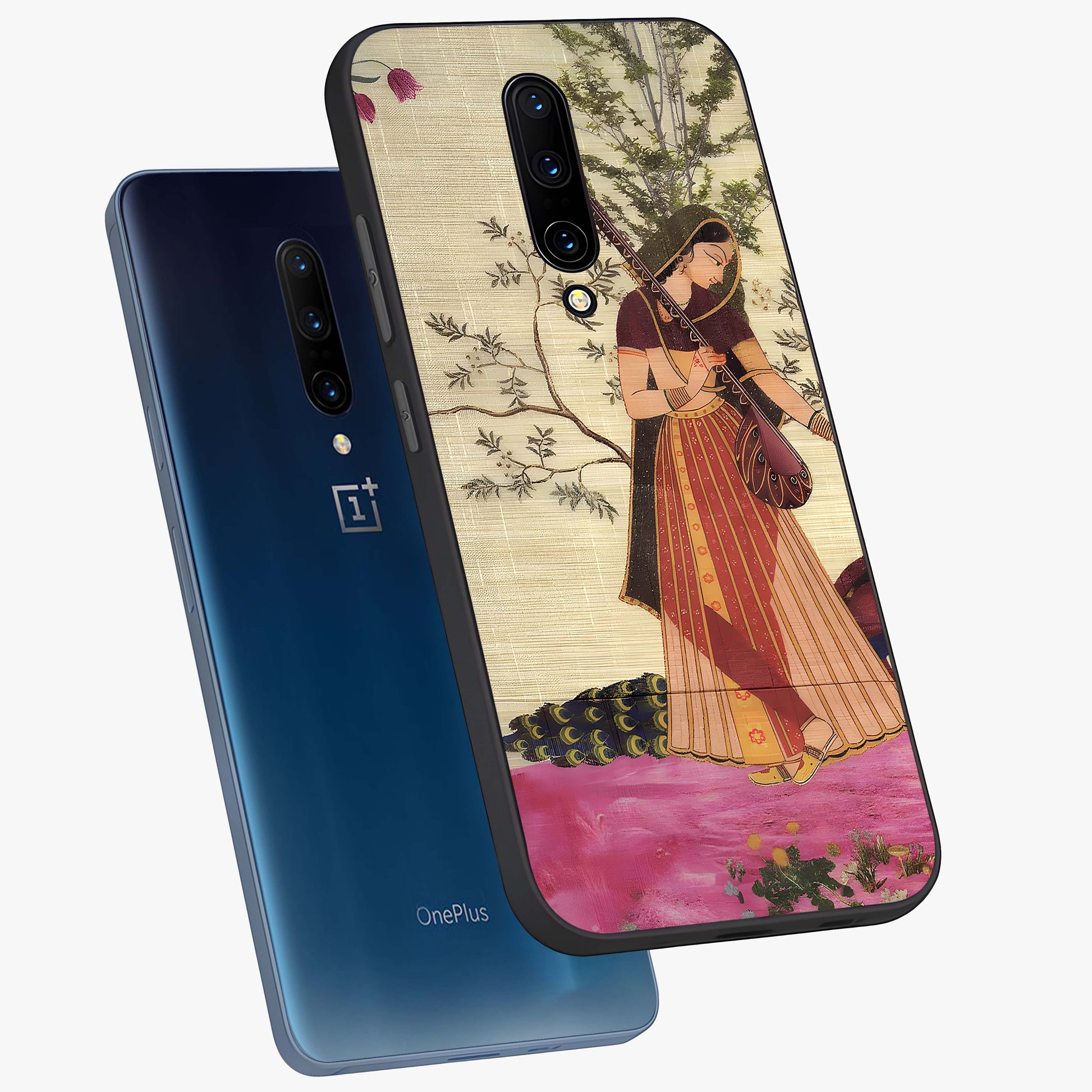 Lady With Veena Art Glass Case displayed in angled mockup highlighting graceful musical illustration with cultural artistic aesthetic.