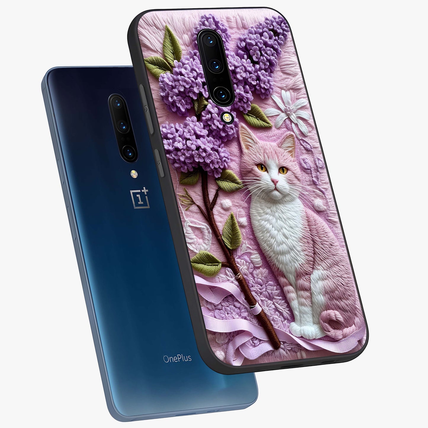 Lavender Cat Whimsy Glass Case displayed in angled mockup highlighting playful feline illustration with pastel lavender aesthetic.