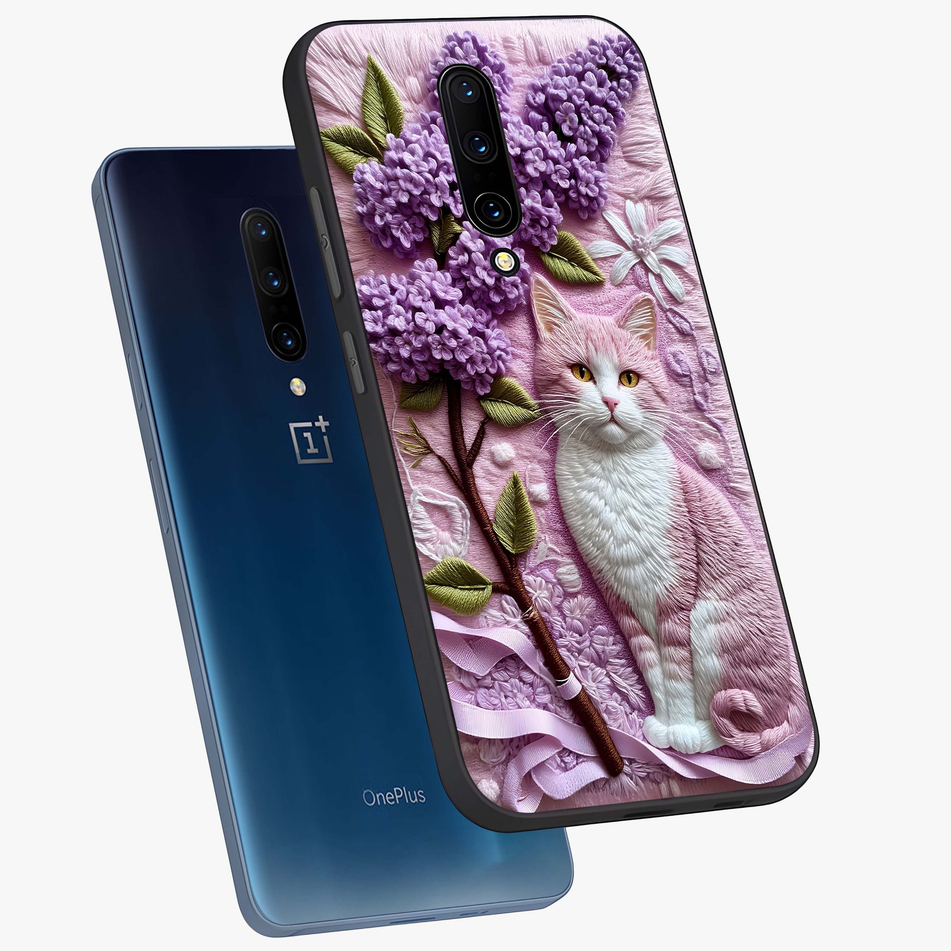 Lavender Cat Whimsy Glass Case displayed in angled mockup highlighting playful feline illustration with pastel lavender aesthetic.
