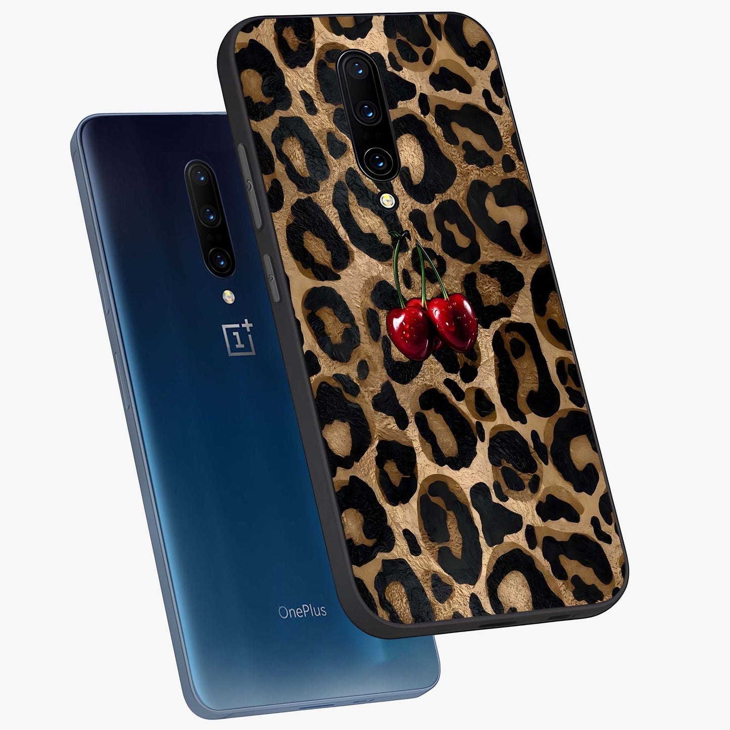 Leopard Wild Cherry Glass Case displayed in angled mockup highlighting bold animal print design with playful cherry aesthetic.