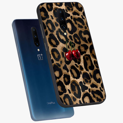 Leopard Wild Cherry Glass Case displayed in angled mockup highlighting bold animal print design with playful cherry aesthetic.