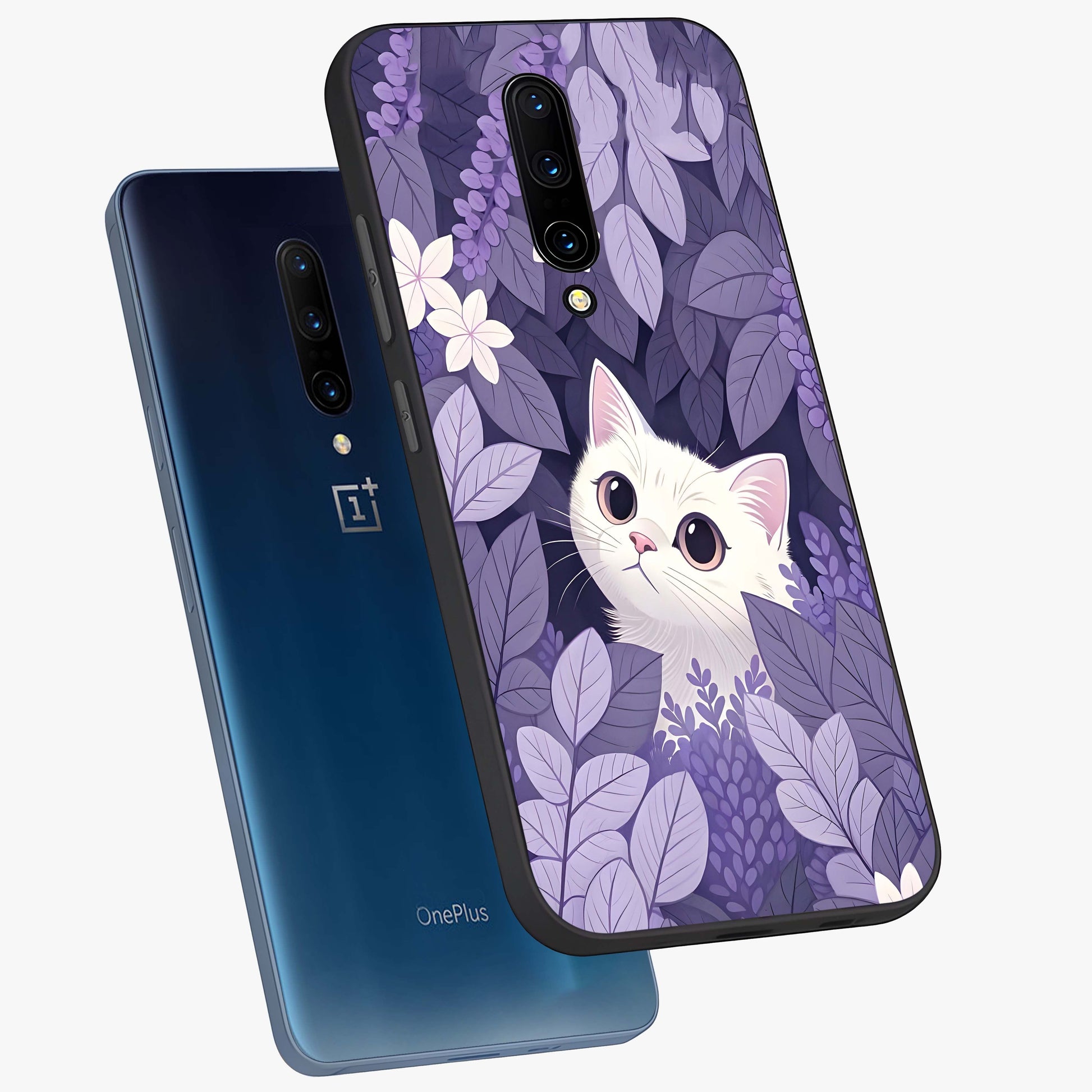 Lilac Hide Peek Cat Glass Case displayed in angled mockup highlighting playful feline illustration with lilac aesthetic design.