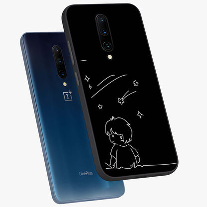 Line Art Boy With Shooting Stars Glass Case displayed in angled mockup highlighting elegant line art design with dreamy star aesthetic.