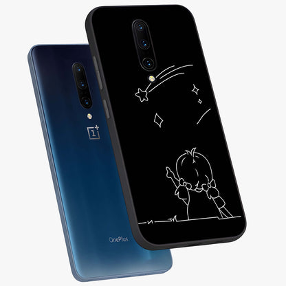 Line Art Girl With Shooting Stars Glass Case displayed in angled mockup highlighting elegant line art design with dreamy star aesthetic.
