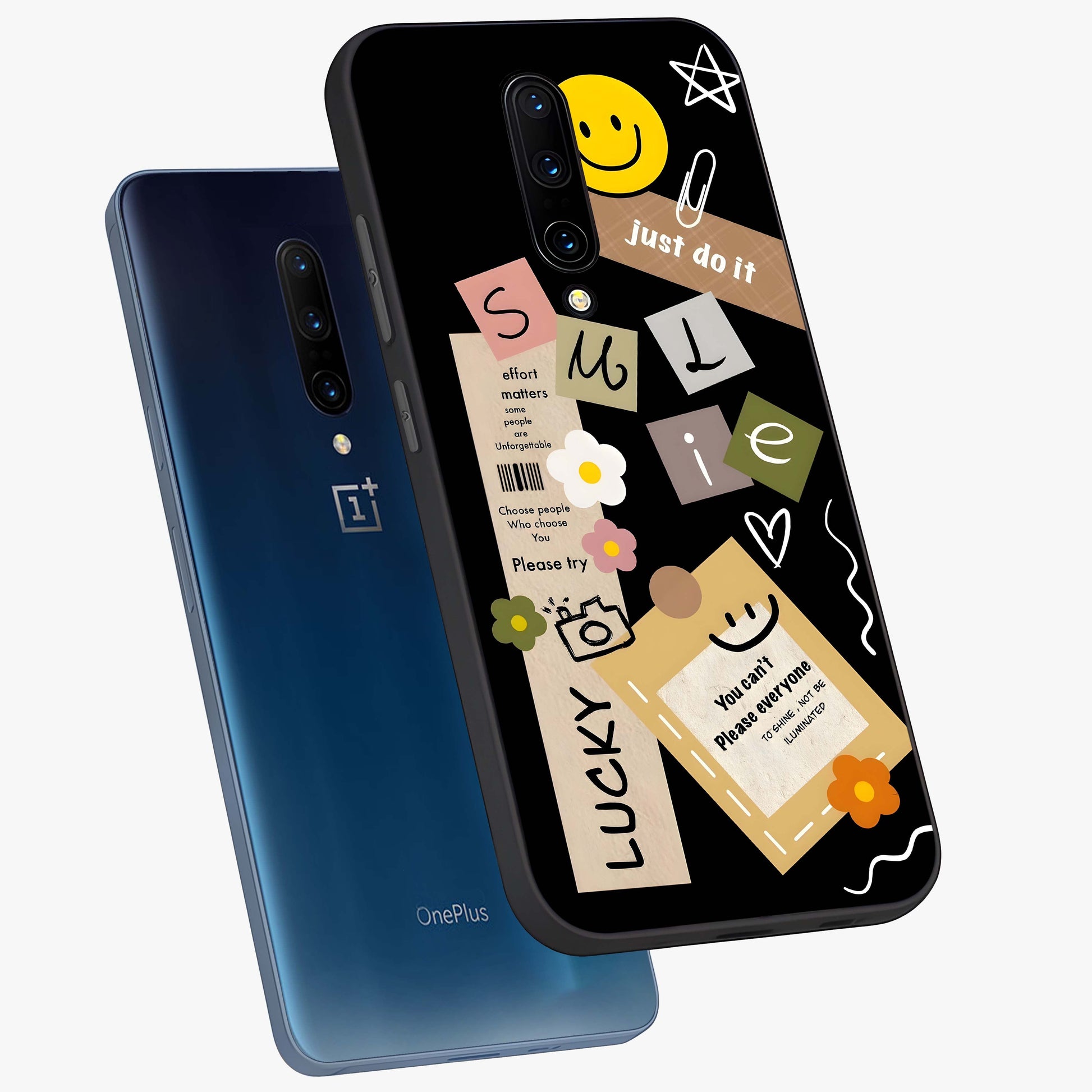 Lucky Aesthetic Collage Glass Case displayed in angled mockup highlighting stylish collage pattern with modern aesthetic vibe.
