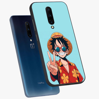 Luffy Summer Anime Vibe Glass Case displayed in angled mockup highlighting energetic anime illustration with summer vibe aesthetic.