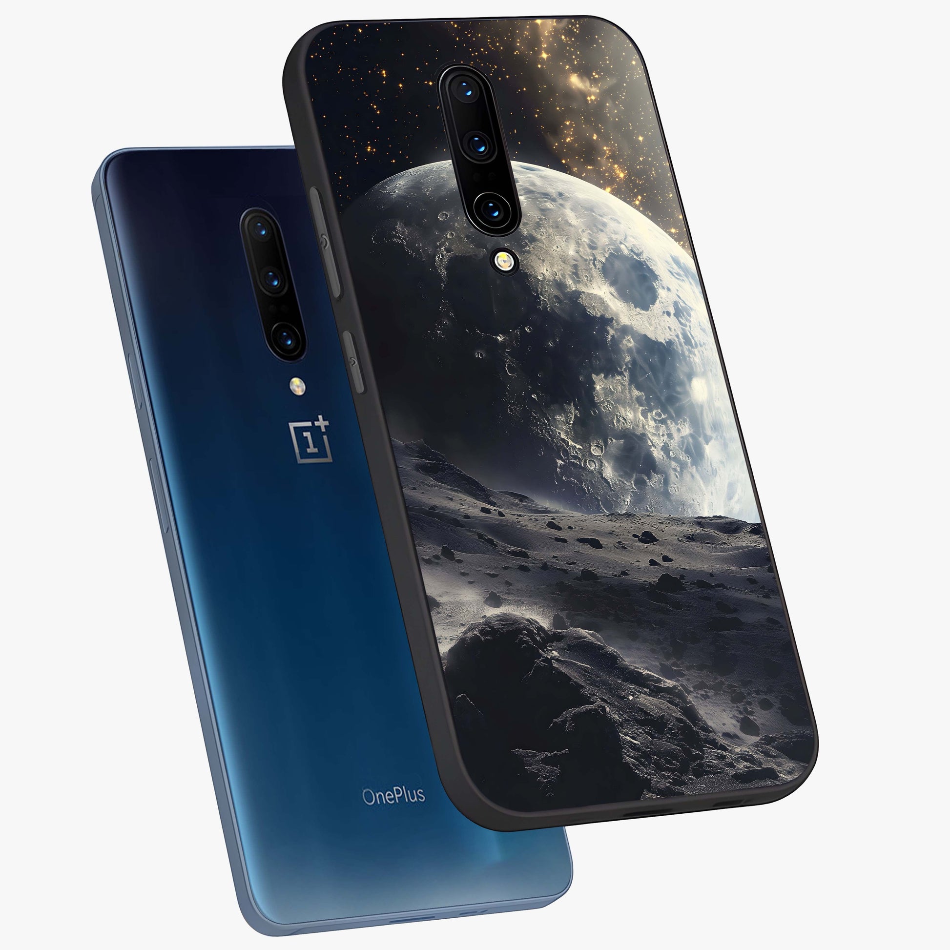 Lunar Horizon Glow Glass Case displayed in angled mockup highlighting celestial moon design with dreamy night aesthetic.
