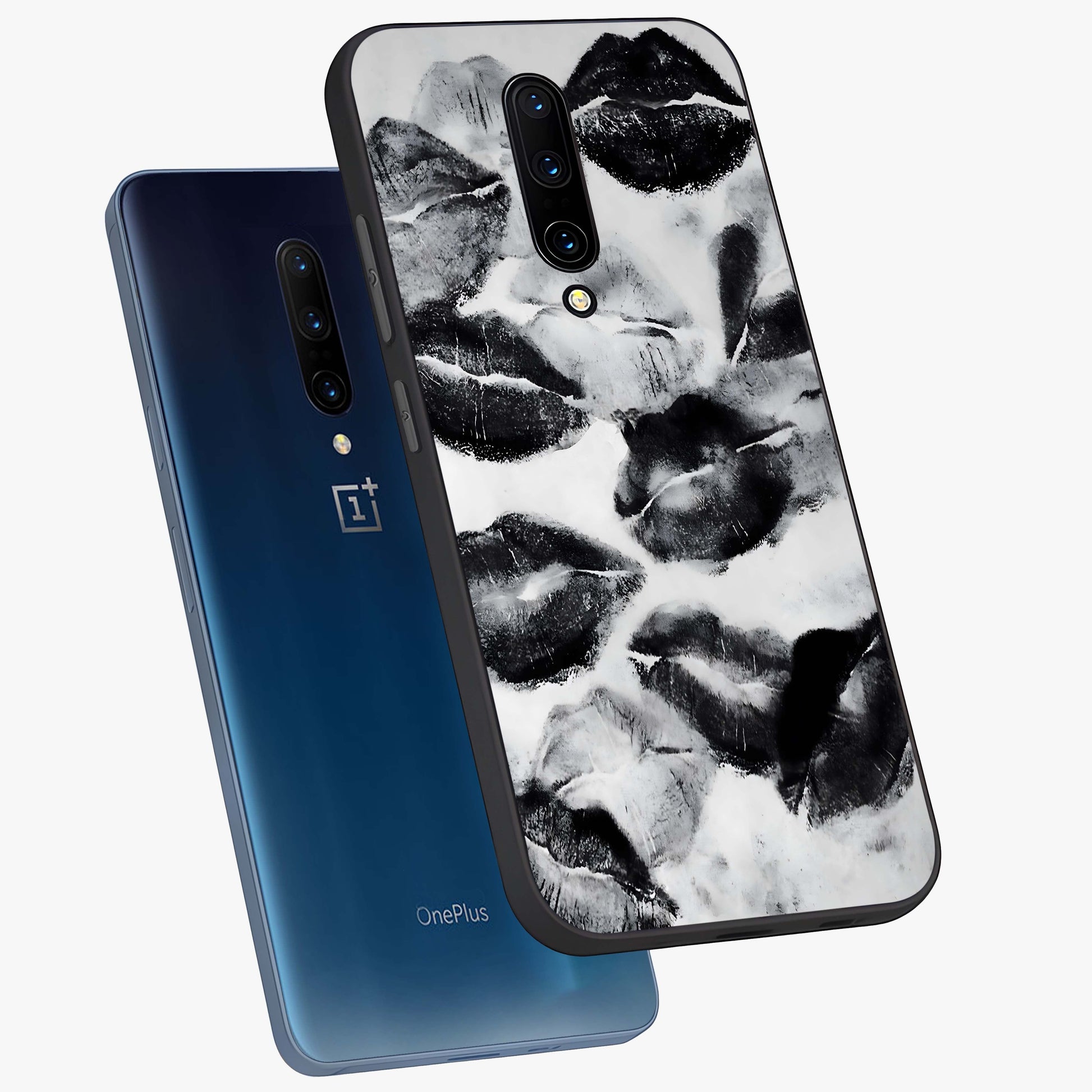 Midnight Kiss Marks Glass Case displayed in angled mockup highlighting playful romantic design with bold midnight aesthetic.