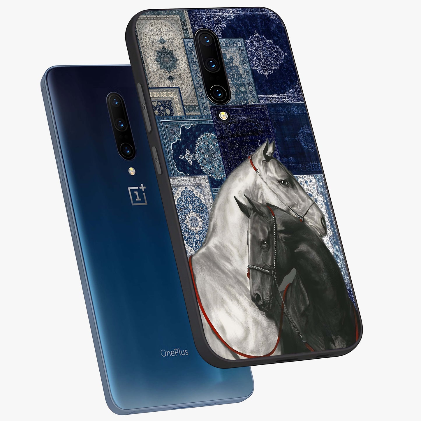 Midnight Stallion Blues Glass Case displayed in angled mockup highlighting powerful stallion illustration with deep midnight tones.