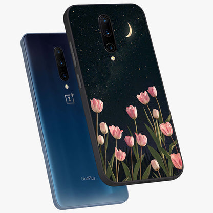 Midnight Tulip Whispers Vibe Glass Case displayed in angled mockup highlighting delicate tulip design with midnight floral aesthetic.