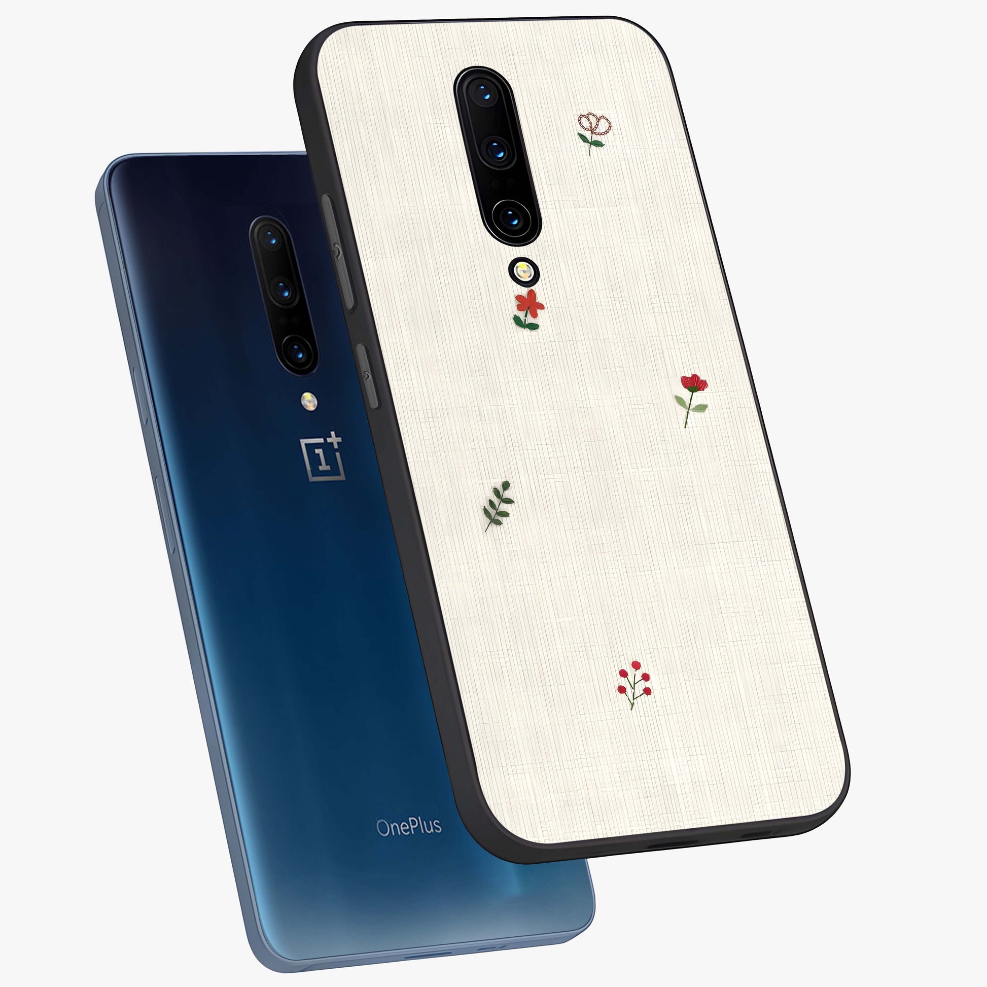 Minimalistic Blue With White Flower Pattern Glass Case displayed in angled mockup highlighting simple floral design with minimal aesthetic.