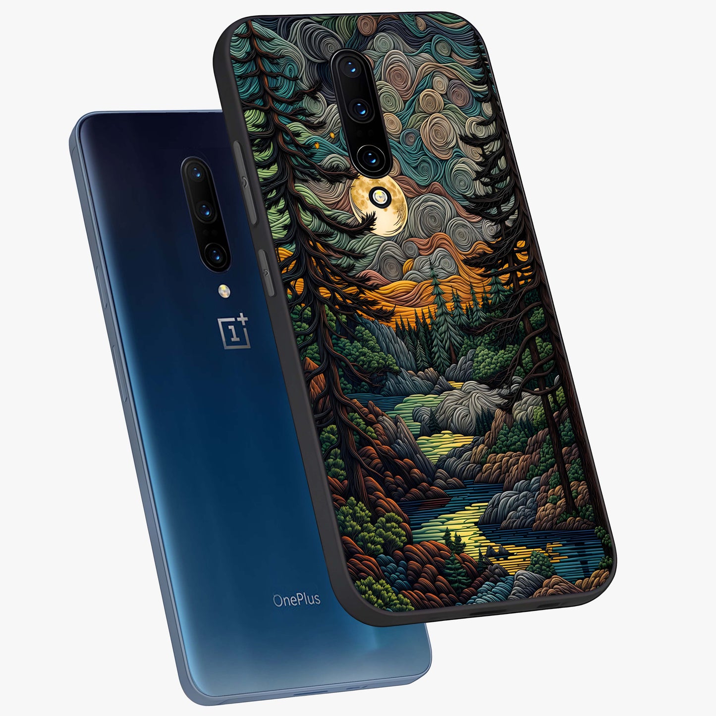Moonlight Forest Dream Glass Case displayed in angled mockup highlighting dreamy forest design with glowing moon aesthetic.