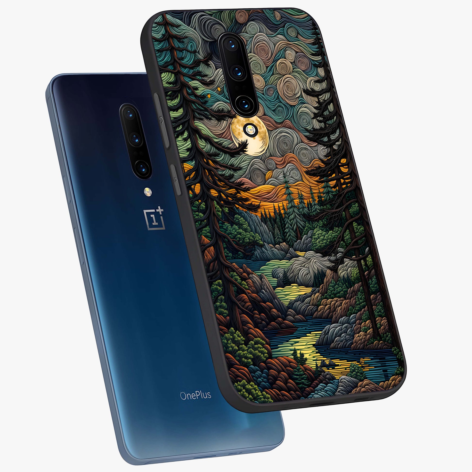 Moonlight Forest Dream Glass Case displayed in angled mockup highlighting dreamy forest design with glowing moon aesthetic.